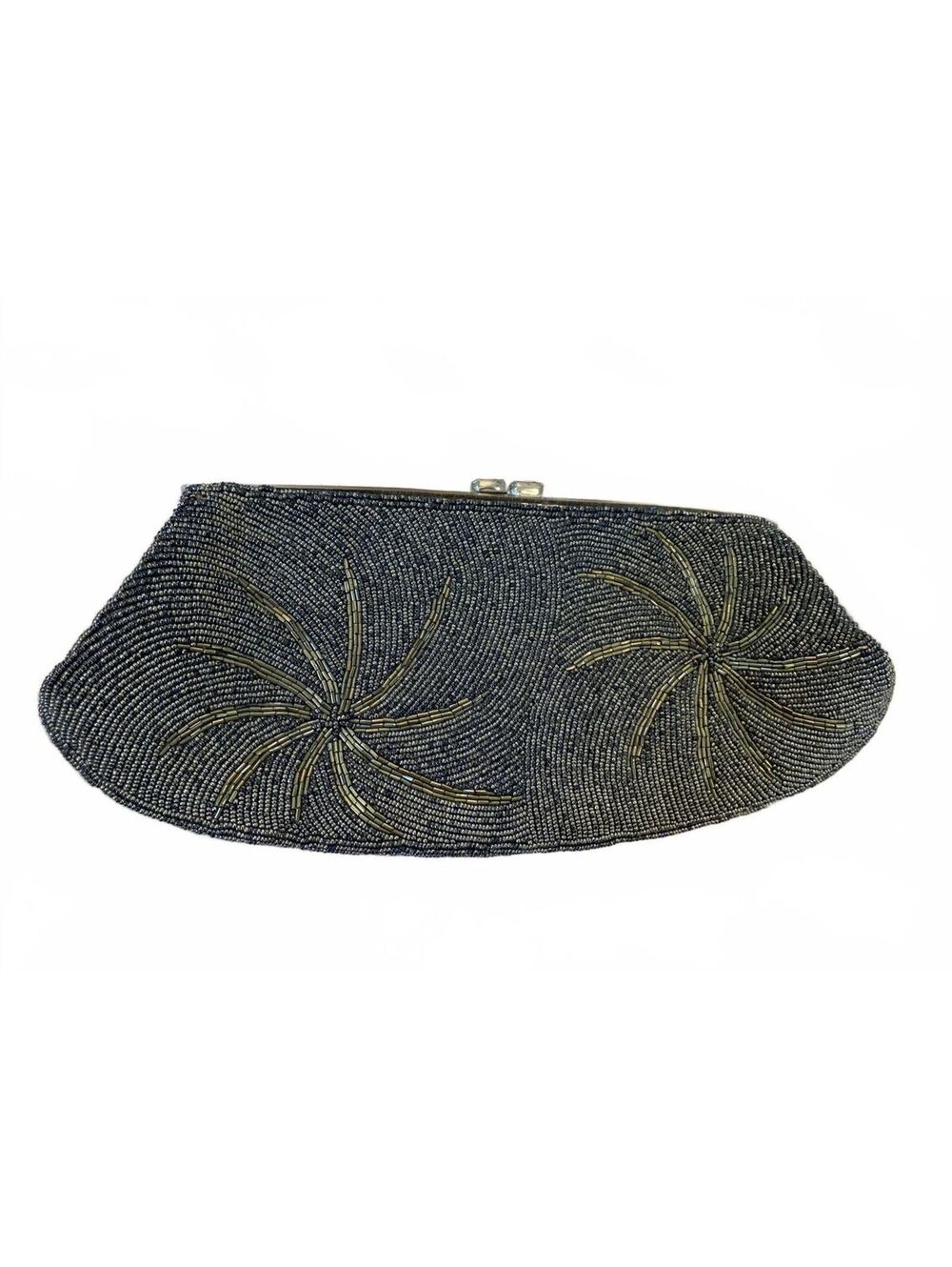 Vintage Made in Hong Kong  Beaded Clutch Purse with Gold Starburst Design